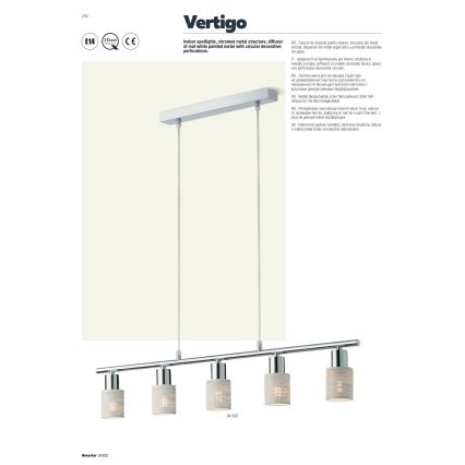 Redo 04-509 - Lustre suspenso por cabo VERTIGO 5xE14/28W/230V cromado brilhante/branco
