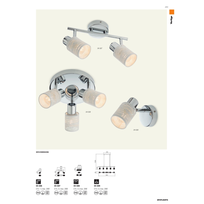 Redo 04-509 - Lustre suspenso por cabo VERTIGO 5xE14/28W/230V cromado brilhante/branco