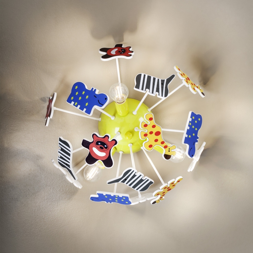 Redo 04-514 - Iluminação de teto de criança SAFARI 3xE14/3W/230V diâmetro 41 cm colorido