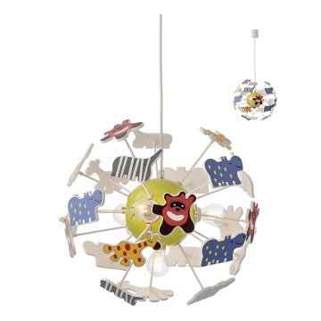 Redo 04-515 - Candeeiro suspenso de criança SAFARI 4xE14/28W/230V diâmetro 35 cm colorido