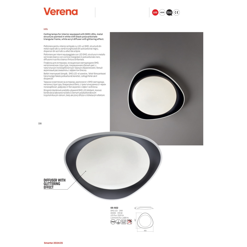 Redo 05-922 - Iluminação de teto LED VERENA LED/24W/230V antracite