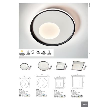 Redo 05-961 - Iluminação de teto LED com regulação SINTESI LED/53W/230V 45x45 cm 3000-6000K + comando