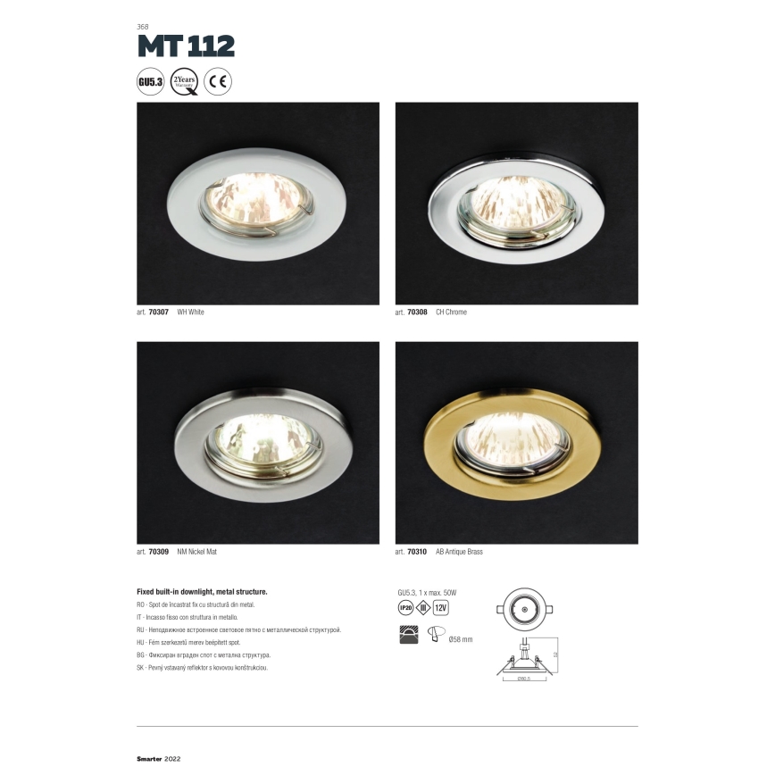 Redo 70308 - Foco de encastrar MT 1xGU5,3/50W/12V cromado brilhante