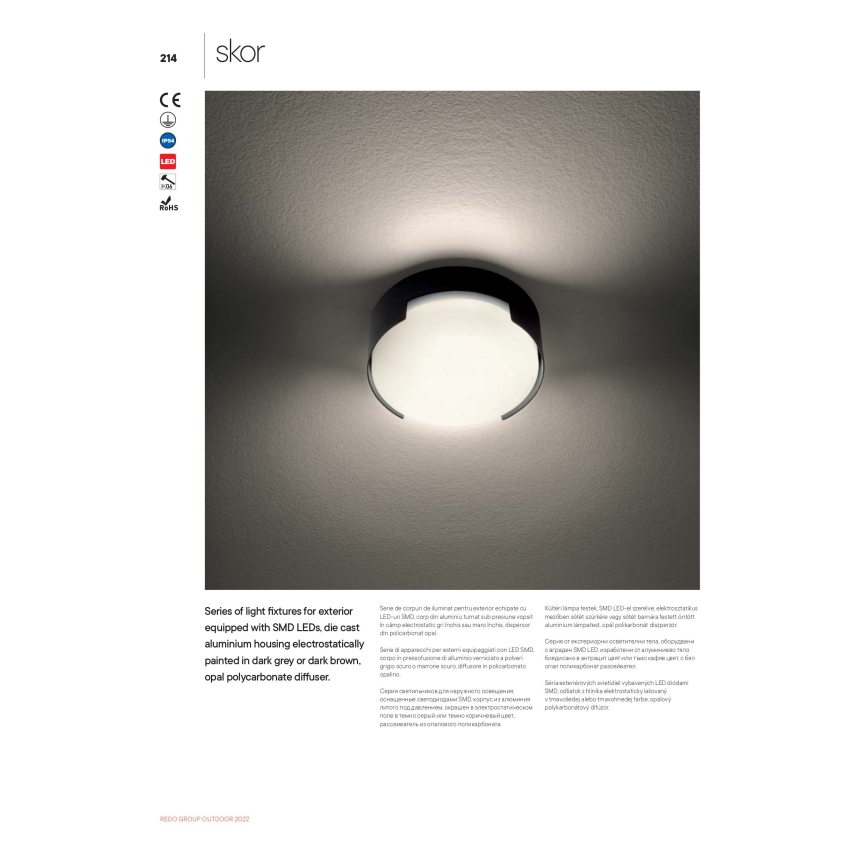 Redo 90004 - Iluminação de teto exterior LED SKOR LED/12W/230V diâmetro 15 cm IP54 castanho