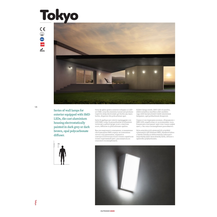 Redo 90015 - Luz de parede LED de exterior TOKYO LED/12W/230V IP54