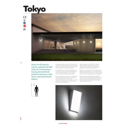Redo 90019 - Iluminação de parede exterior LED TOKYO LED/12W/230V 3000K IP54 cinzento