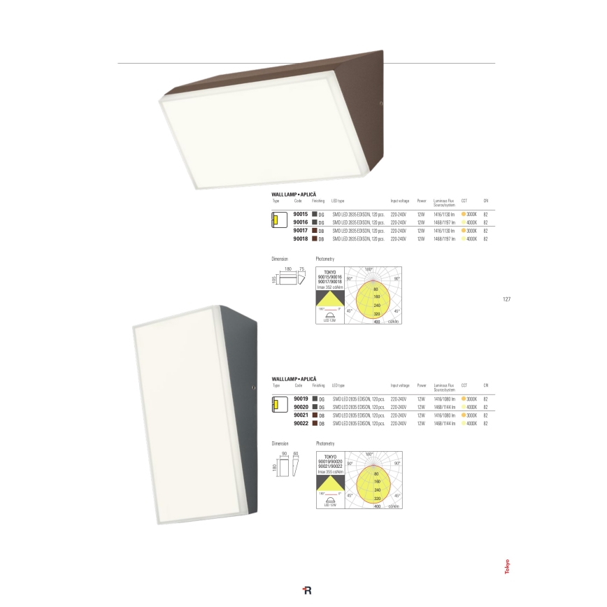 Redo 90021 - Iluminação de parede exterior LED TOKYO LED/12W/230V 3000K IP54 castanho