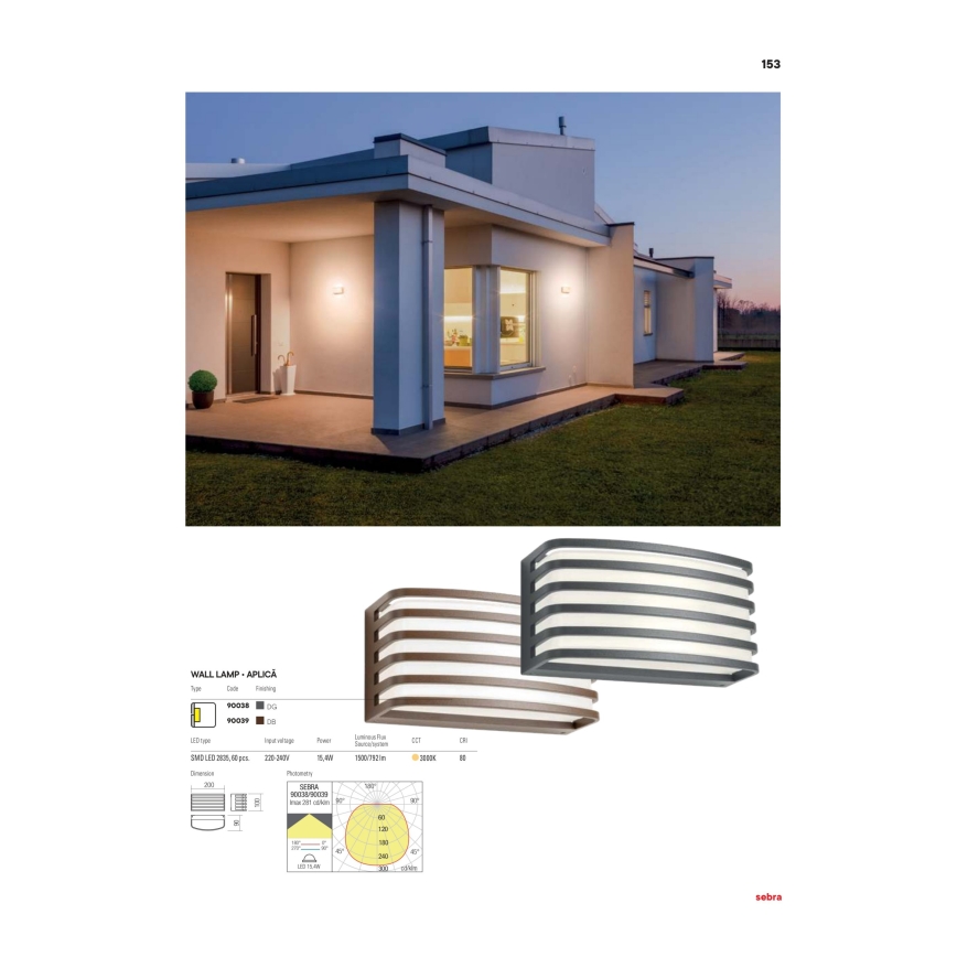 Redo 90038 - Iluminação de parede exterior LED SEBRA LED/15W/230V IP54