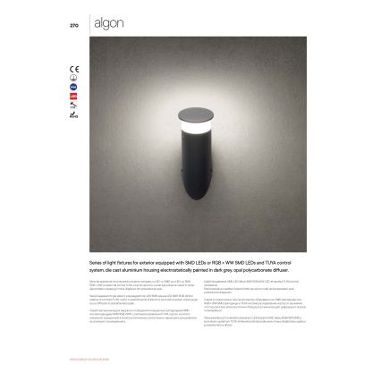 Redo 90073 - LED RGBW Aplique de parede exterior ALGON LED/6W/230V Wi-Fi Tuya IP65 antracite