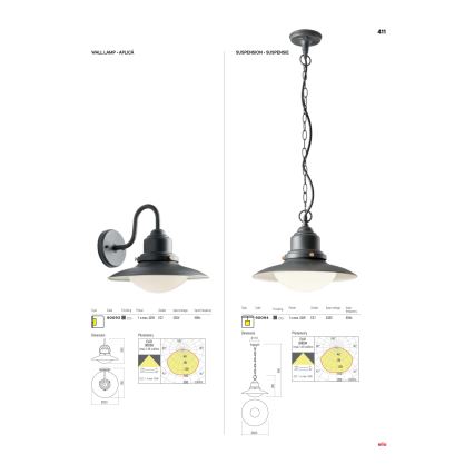 Redo 90094 - Candelabro de exterior numa corrente ELIO 1xE27/42W/230V IP44