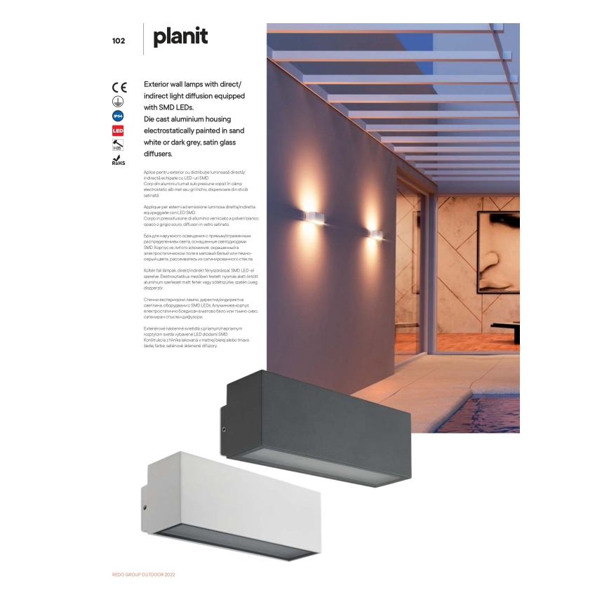 Redo 90095 - Aplique de parede exterior PLANIT LED/10W/230V 3000K IP54 branco