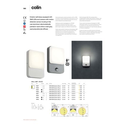 Redo 90131 - Aplique de parede exterior LED com sensor de movimento e de crepúsculo COLIN LED/9W/230V 3000K IP54 branco