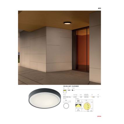 Redo 90156 - Iluminação de teto exterior LED PONZA LED/18W/230V diâmetro 30 cm IP65