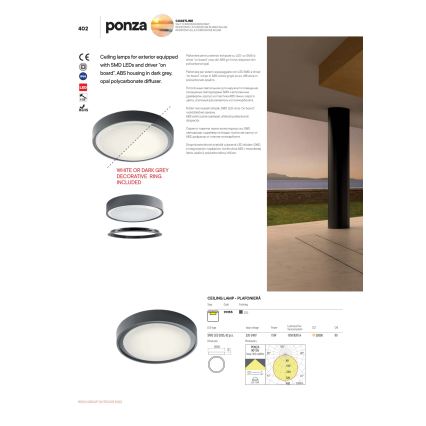 Redo 90156 - Iluminação de teto exterior LED PONZA LED/18W/230V diâmetro 30 cm IP65