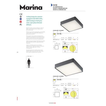 Redo 90157 - Iluminação de teto exterior LED MARINA LED/12W/230V 22x22 cm IP65 antracite