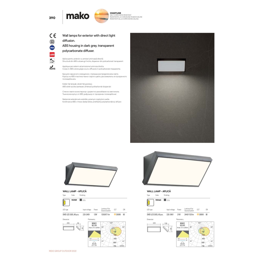 Redo 90160 - Luz de parede LED de exterior MAKO 1xLED/21W/230V IP65