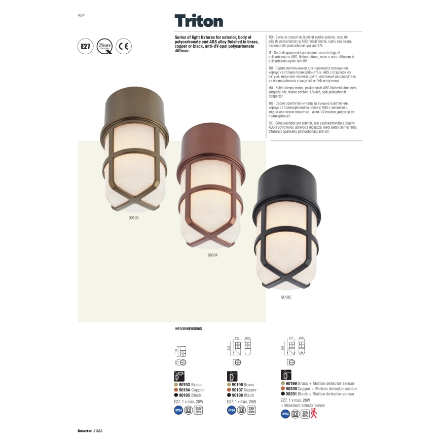 Redo 90194 - Foco exterior TRITON 1xE27/28W/230V IP54 cobre
