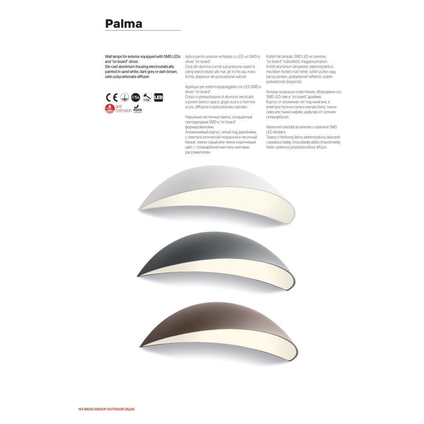 Redo 90236 - Aplique de parede exterior PALMA LED/18W/230V 3000K IP54 castanho