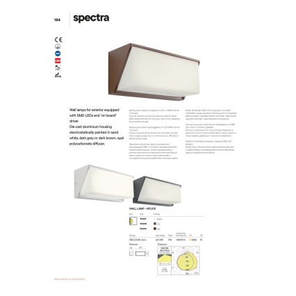 Redo 90238 - Iluminação de parede exterior LED SPECTRA LED/16W/230V 3000K IP54 cinzento