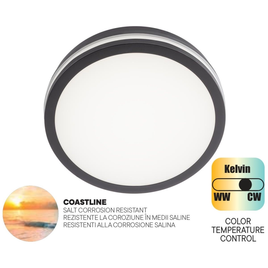 Redo 90286 - Iluminação de teto exterior LED ISOLA LED/24W/230V diâmetro 26 cm 3000/4000/6500K IP54 antracite