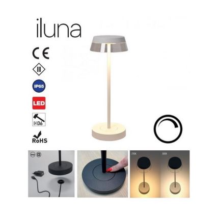 Redo 90306 - Lâmpada de mesa LED regulável por toque ILUNA LED/2,5W/5V 2700-3000K 3000 mAh IP65 branca