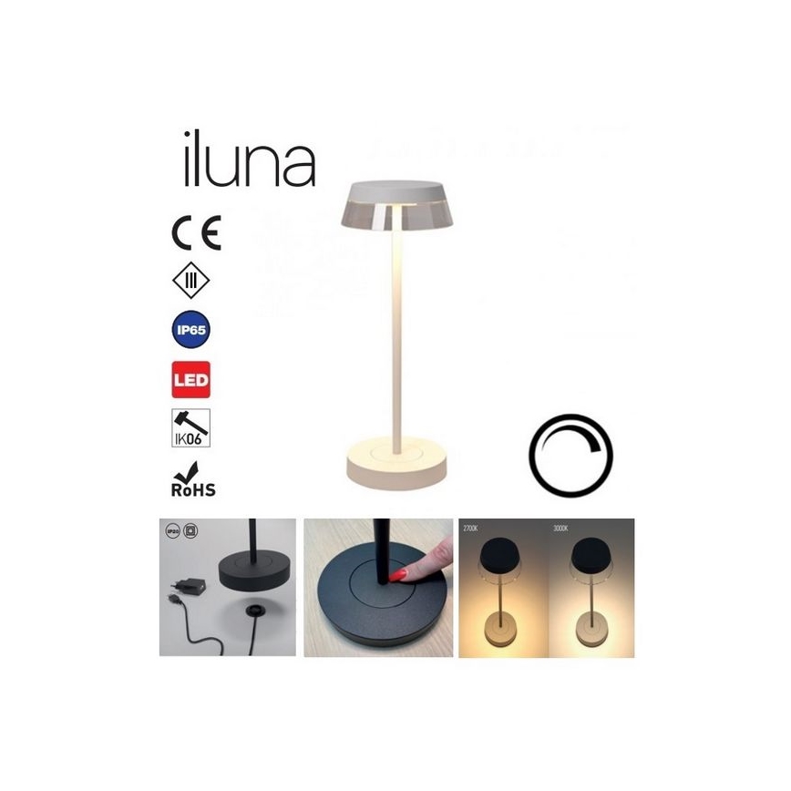 Redo 90306 - Lâmpada de mesa LED regulável por toque ILUNA LED/2,5W/5V 2700-3000K 3000 mAh IP65 branca