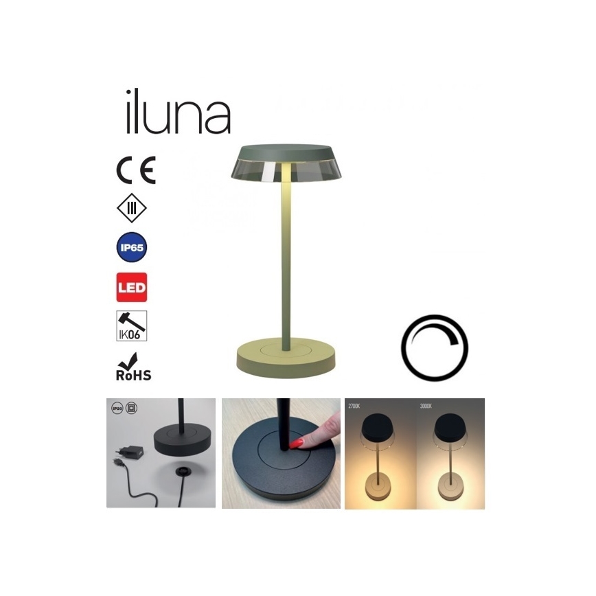 Redo 90309 - Lâmpada de mesa LED tátil regulável ILUNA LED/2,5W/5V 2700-3000K 3000 mAh IP65 verde