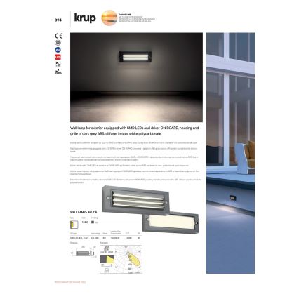 Redo 90330 - Iluminação de parede exterior LED KRUP LED/6W/230V IP65 antracite