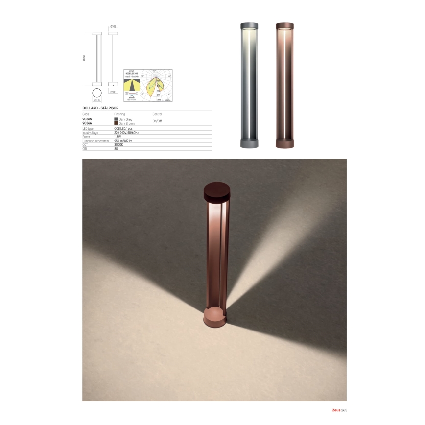 Redo 90365 - Luminária LED para exterior ZEUS LED/11,5W/230V 3000K 75 cm IP54 antracite