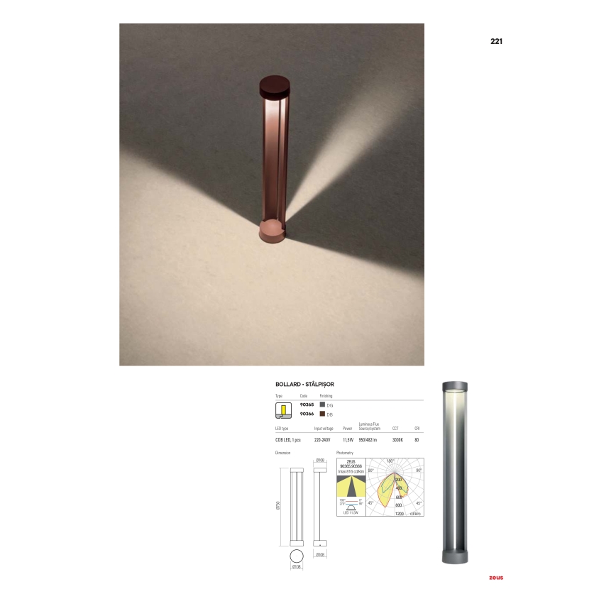 Redo 90366 - Candeeiro LED de exterior ZEUS LED/11,5W/230V 3000K 75 cm IP54 castanho