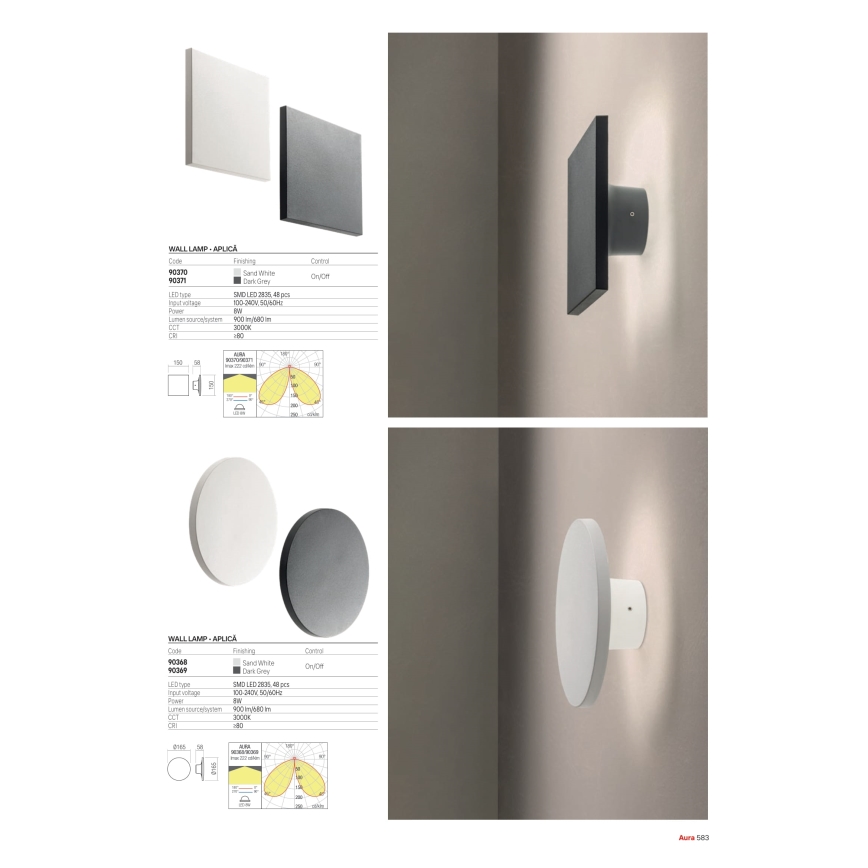 Redo 90371 - Aplique de parede exterior AURA LED/8W/230V 3000K IP65 antracite