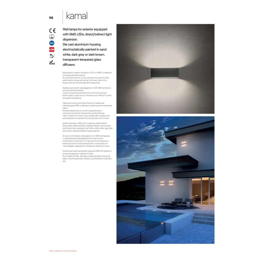 Redo 90387 - Iluminação de parede exterior LED KAMAL LED/15W/230V 3000K IP54 branco