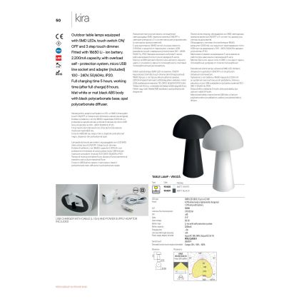 Redo 90438 - Lâmpada LED exterior tátil regulável KIRA LED/4,7W/230V 2200 mAh IP44 branca