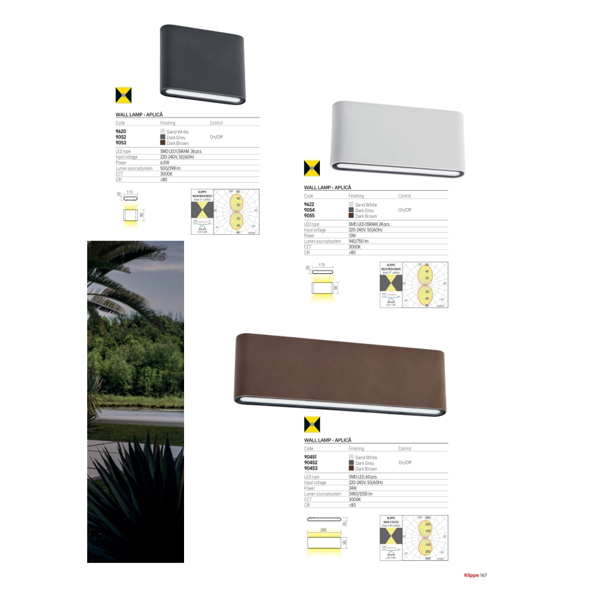 Redo 90451 - Aplique de parede exterior KLIPPE LED/24W/230V 3000K IP54 branco