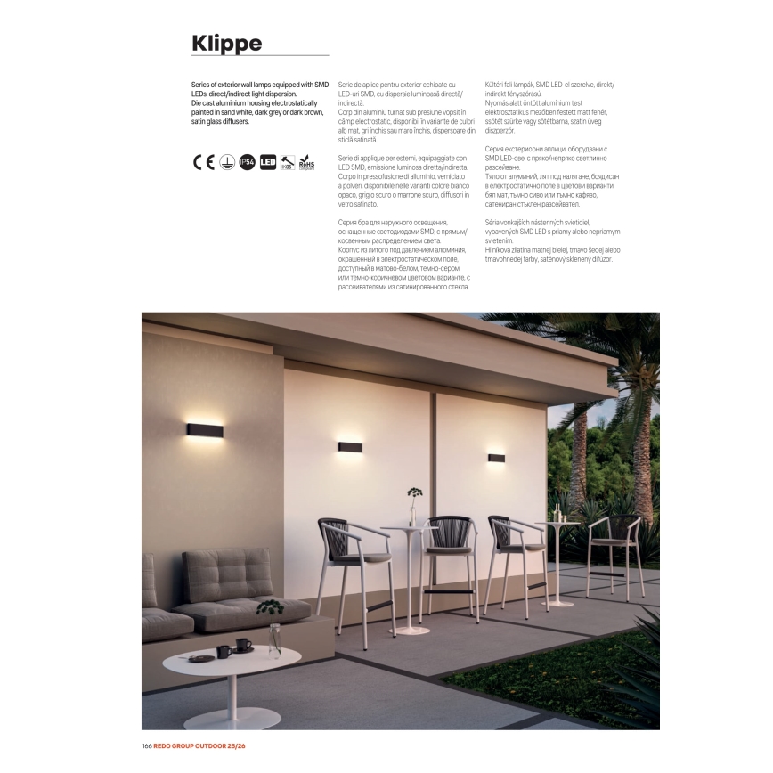 Redo 90452 - Aplique de parede LED para exterior KLIPPE LED/24W/230V 3000K IP54 antracite