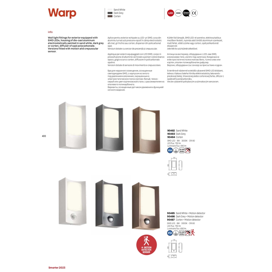 Redo 90483 - Iluminação de parede exterior LED WARP LED/8W/230V 3000K IP44 antracite