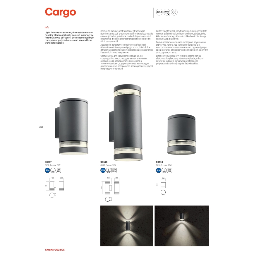 Redo 90517 - Iluminação de parede exterior CARGO 1xGU10/28W/230V IP54 antracite