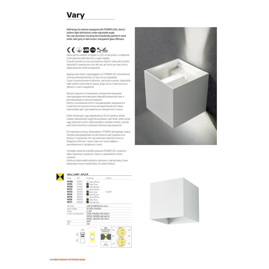 Redo 90552 - Aplique de parede LED para exterior VARY 2xLED/10W/230V 3000K IP54 branco