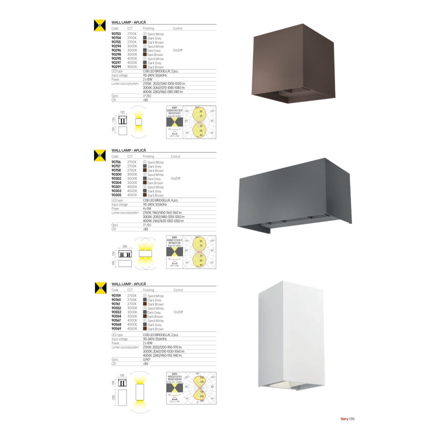Redo 90554 - Aplique de parede LED para exterior VARY 2xLED/10W/230V 3000K IP54 castanho