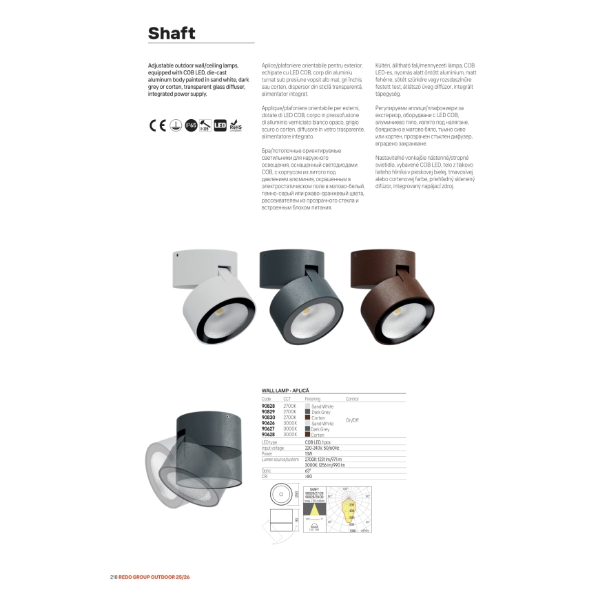 Redo 90628 - Foco LED para exterior SHAFT LED/13W/230V 3000K Ø 9 cm IP65 castanho