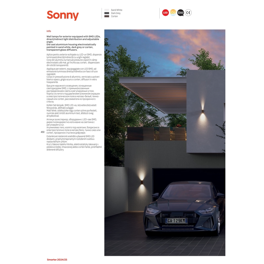 Redo 90637 - Iluminação de parede exterior LED SONNY 2xLED/5W/230V 2200/3000/4000K IP54 castanho