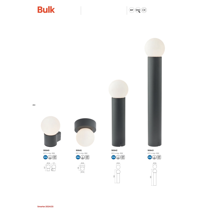 Redo 90641 - Iluminação de teto exterior BULK 1xE27/28W/230V IP44 antracite