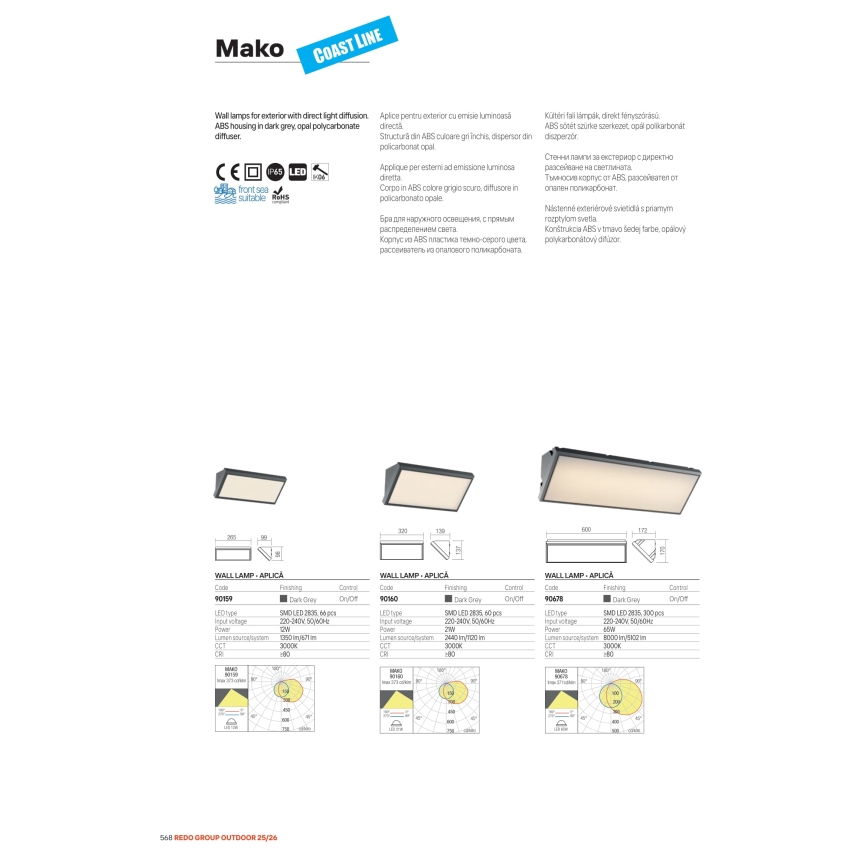 Redo 90678 - Aplique de parede LED para exterior MAKO LED/65W/230V 3000K IP65 antracite