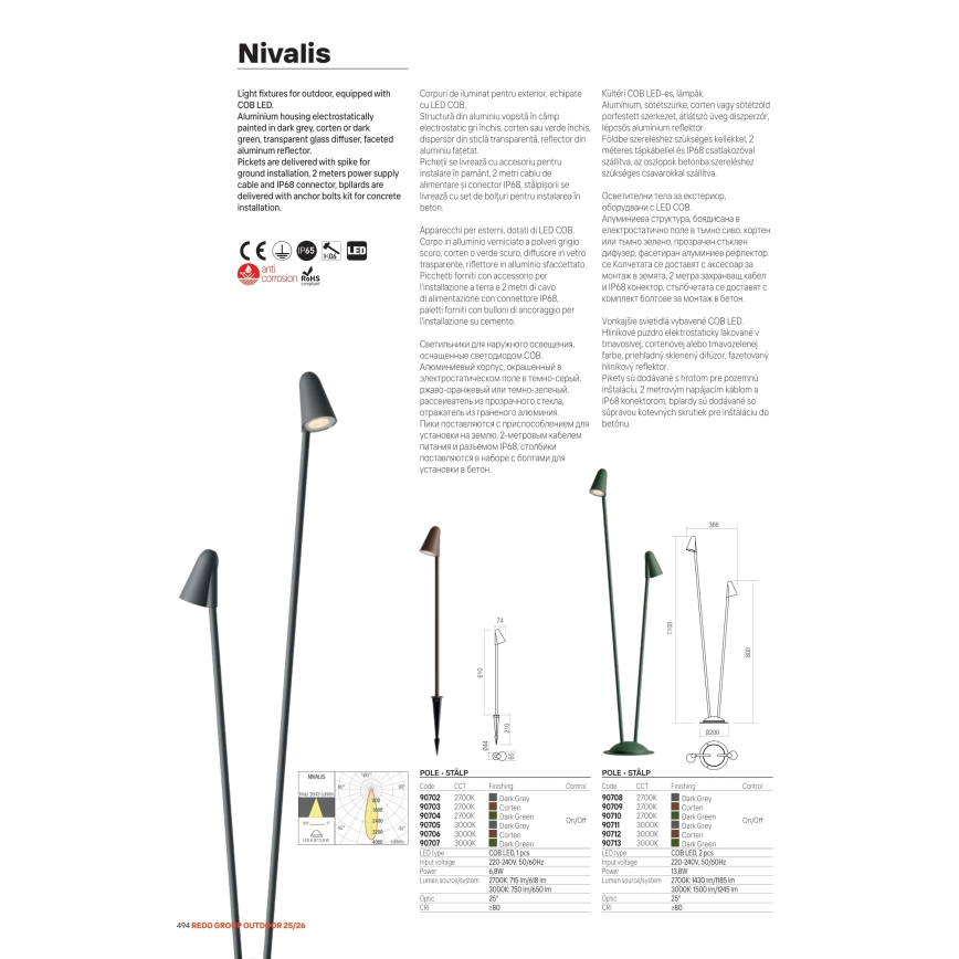 Redo 90706 - Luminária LED de exterior NIVALIS LED/6,8W/230V 3000K 82 cm IP65 castanha