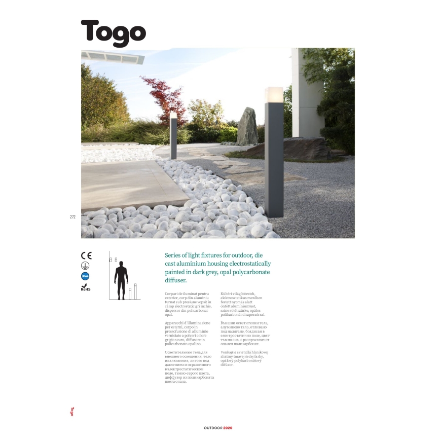 Redo 9265 - Luz de parede de exterior TOGO 1xE27/13W/230V IP44