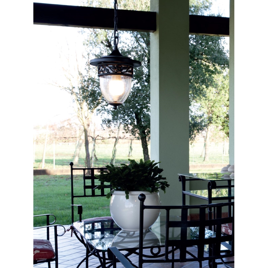 Redo 9399 - Candelabro suspenso exterior BASEL 1xE27/42W/230V IP44 preto
