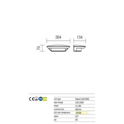 Redo 9407 - Iluminação de parede exterior LED PLATE 4xLED/3W/230V 4100K IP54 antracite