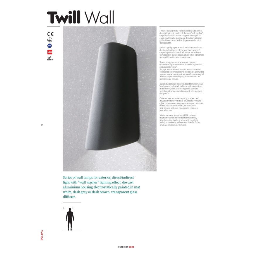 Redo 9536 - Aplique de parede exterior LED TWILL LED/11W/230V IP65