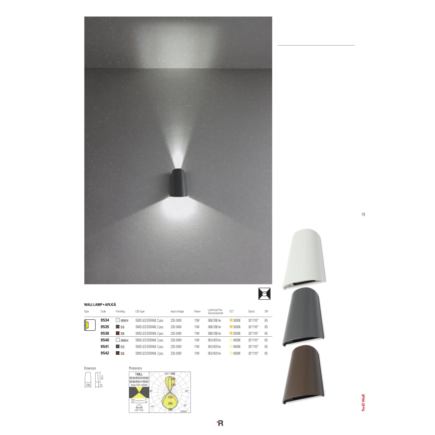 Redo 9536 - Luz de parede LED de exterior TWILL 1xLED/11W/230V IP65