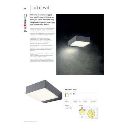 Redo 9560 - Aplique de parede exterior CUBE LED/7,5W/230V 3000K IP54 antracite